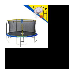 Jump Power Trampolin Ø 427 cm – Leiter und Basketballkorb-Set inklusive – Patentiertes Metallkabel – Nahtloser Rahmen