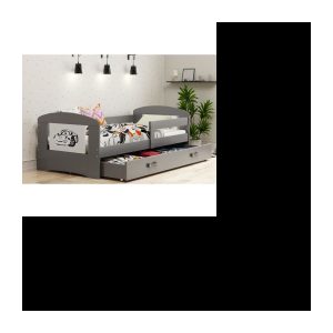 Philip Kinderbett 160×80 GRAU+CARS mit Boxspring, Matratze und Safeschublade, mit Aufkleber