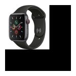 Apple Watch Series 5 Cellular 44 mm Aluminiumgehäuse in Space Grey mit schwarzem Sportarmband – M/L
