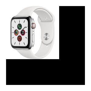 Apple Watch Series 5 Cellular 44 mm Lederarmband mit weißem Sportarmband – M/L