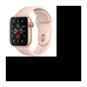 Apple Watch Series 5 Cellular 40 mm goldener Aluminiumrahmen mit rosa Sportarmband – S/M